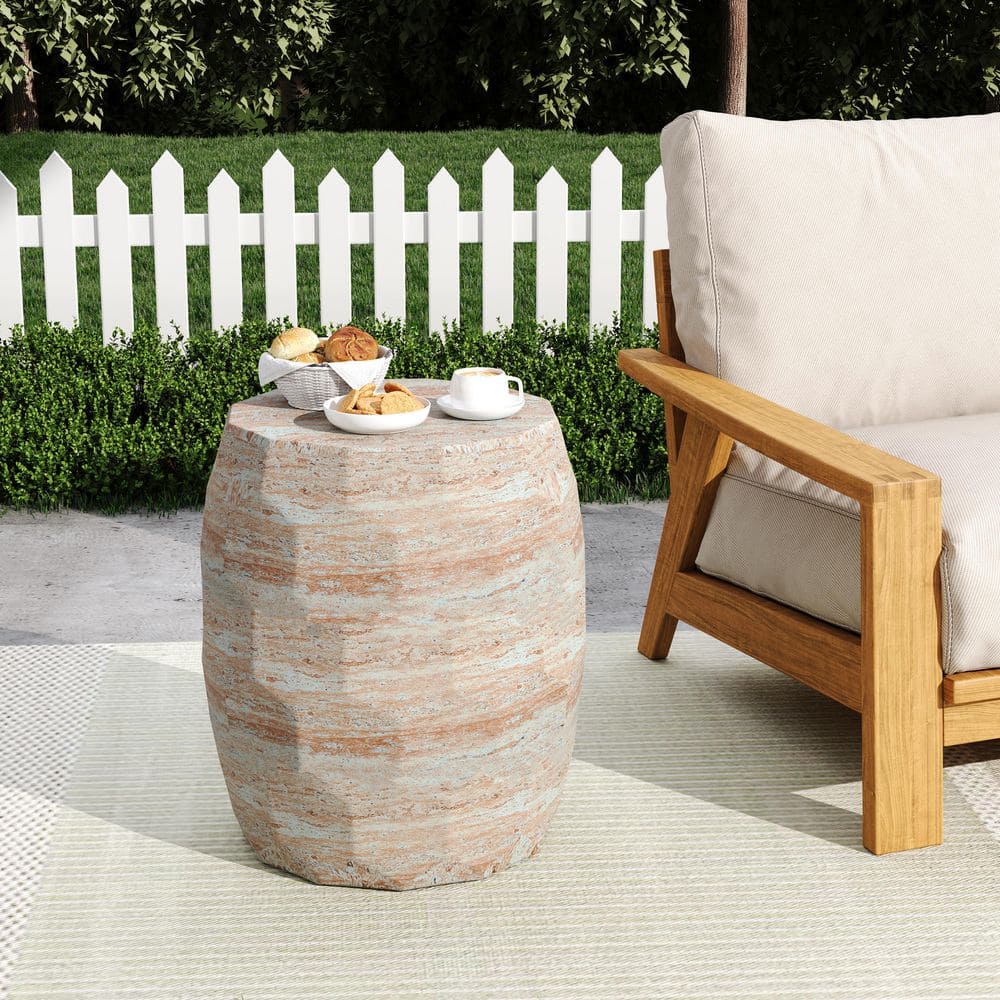 Phoenix Outdoor Patio Lightweight Concrete Cylindrical Side Table with Honeycomb Surface, MGO, Travertine Finish price history on PriceWatchPro