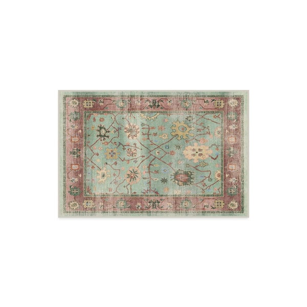 Machine Washable Rug with Standard Pad-Jemima Sage and Rosewood 2 ft. x 3 ft.