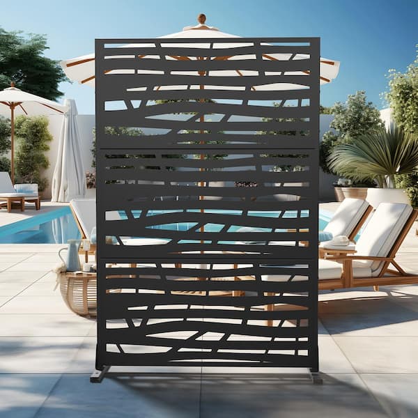 72 in.H x 47 in.W Galvanized Steel Wall Sculptures Metal Fence Privacy Screen Garden Screen Panels Jungle in Black