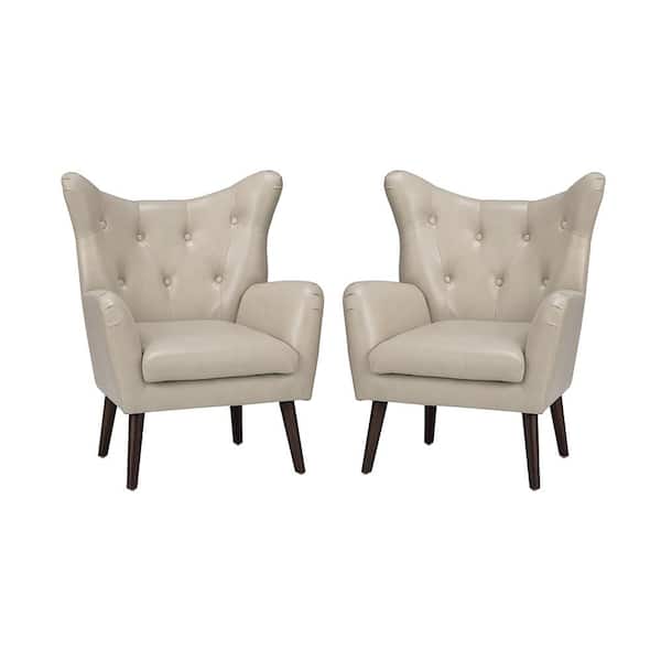 JAYDEN CREATION Gerald 30 in. Beige Faux Leather Arm Chair with Flared Arms (Set of 2)