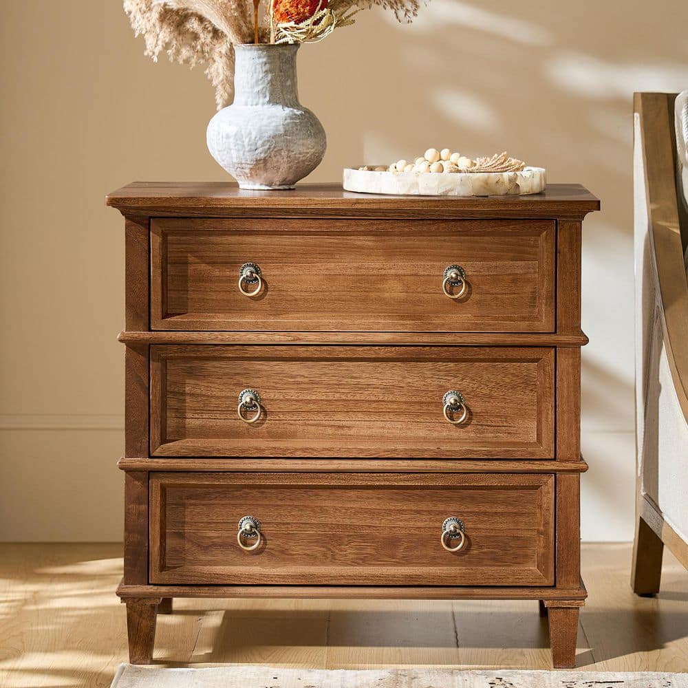 Olinto Cherry 3-Drawer 28 in. W Nightstand