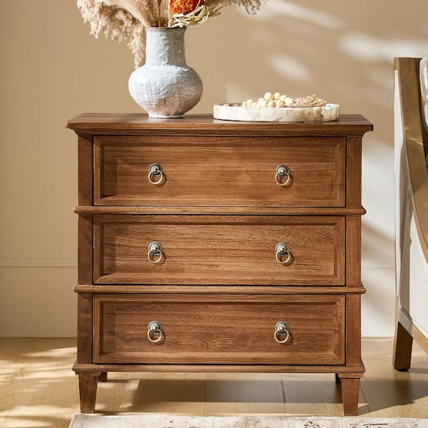 Olinto Cherry 3-Drawer 28 in. W Nightstand