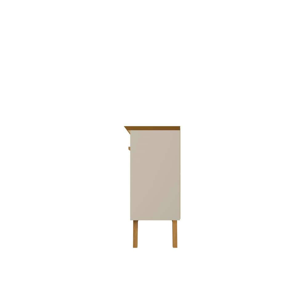 Off White and Cinnamon Mid-Century Modern Sideboard with Solid Wood Legs