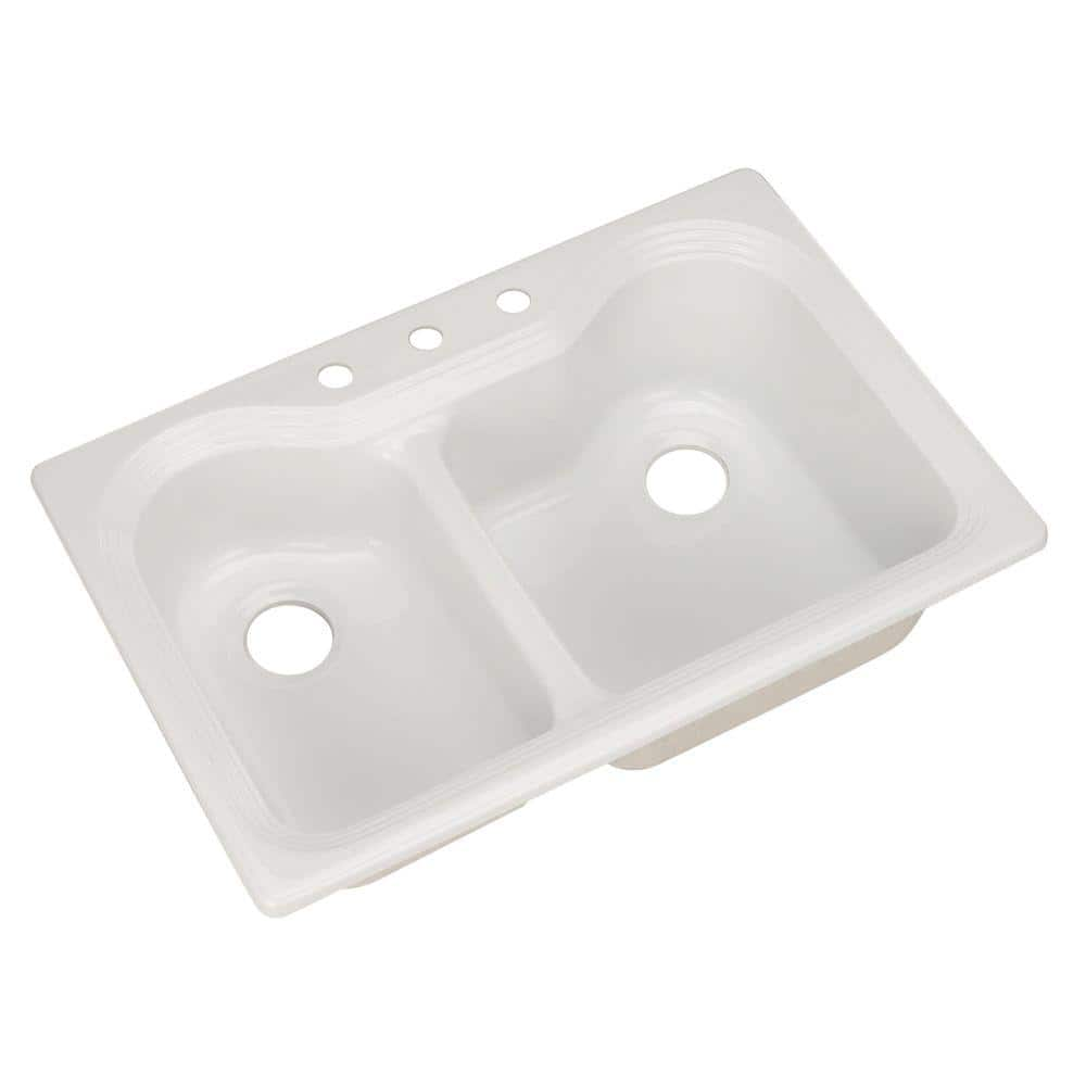 Thermocast Breckenridge Drop-In Acrylic 33 in. 3-Hole Double Bowl ...