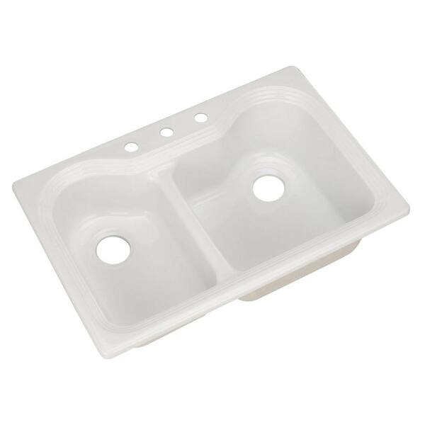 Thermocast Breckenridge Drop-In Acrylic 33 in. 3-Hole Double Bowl Kitchen Sink in White