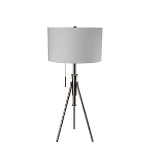 37 in. H Gold Finish Adjustable Tripod Table Lamp for Living Room with White Fabric Shade and Pull-Chain Switch