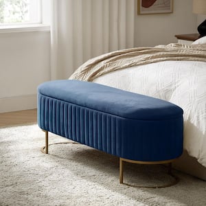 Drotar Navy Modern Storage Bench with Metal Base 50.5 in.