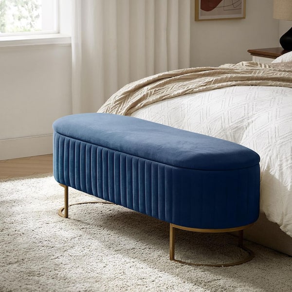 Drotar Navy Modern Storage Bench with Metal Base 50.5 in.
