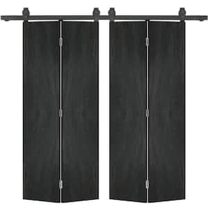 72 in. x 80 in. Black Stained MDF Composite Hollow Core Double Bi-Fold Barn Door with Sliding Hardware Kit