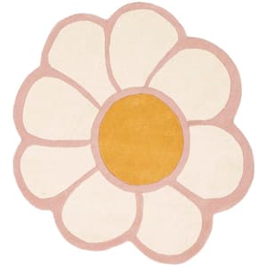 Novelty Ivory/Pink 4 ft. x 4 ft. Round Floral Area Rug