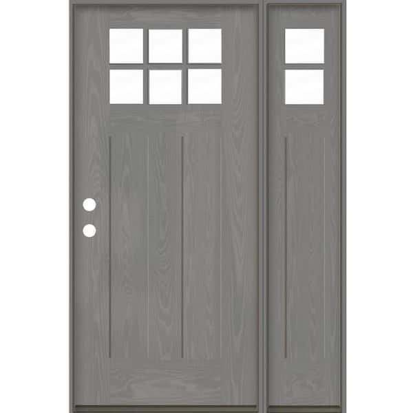 Krosswood Doors Craftsman 50 in. x 80 in. 6-Lite Right-Hand/Inswing Clear Glass Malibu Grey Stain Fiberglass Prehung Front Door with RSL