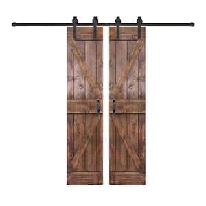 K Series 48 in. x 84 in. Dark Walnut Finished DIY Solid Wood Double Sliding Barn Door with Hardware Kit