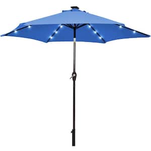 9 ft. Table Market Yard Outdoor Patio Umbrella with Solar LED Lights in Blue