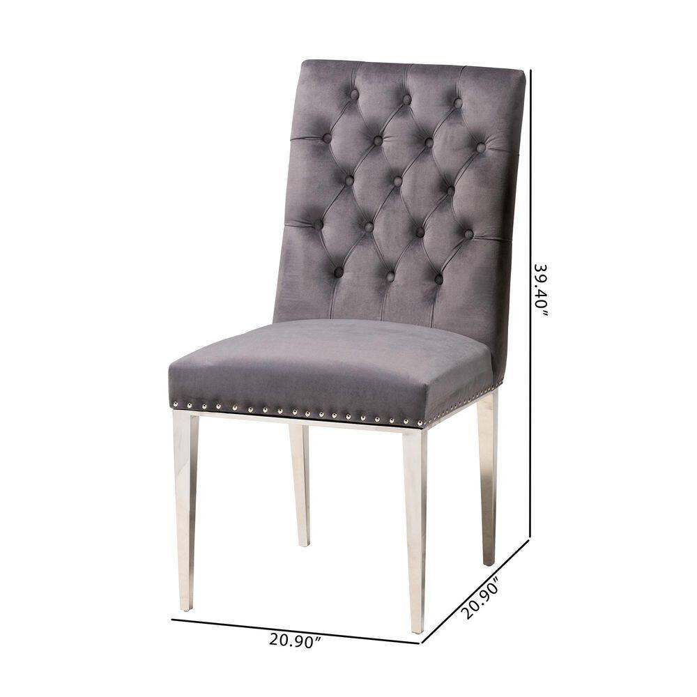 Caspera Gray Velvet and Silver Metal Dining Chair Set
