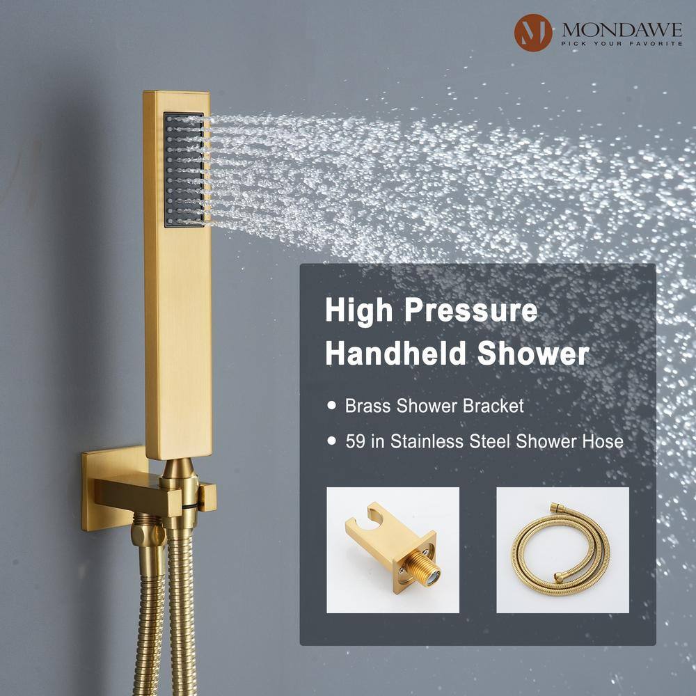 Large Brushed Gold Dual Rain Shower System with Handheld