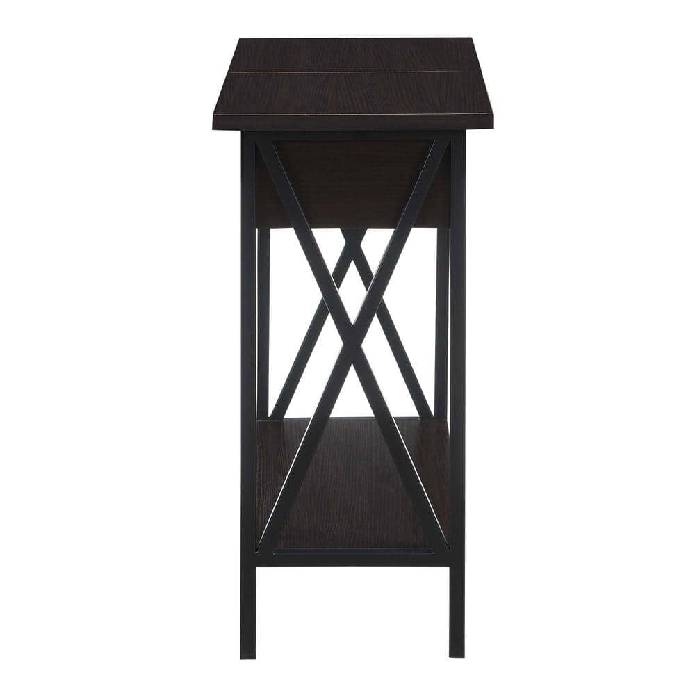 Espresso and Black Wood Metal Square End Table with Charging Station
