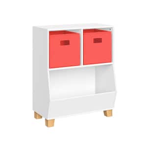 Kids Catch-All White Multi-Cubby 24 in. Toy Organizer and 2-Coral Bins