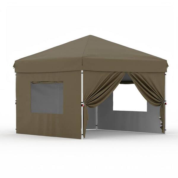 10 ft. x 10 ft. Instant Pop Up Canopy Tent Sun Shelter in Brown with 4 Removable Sidewalls and Adjustable Height