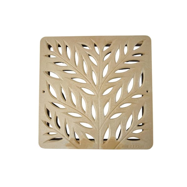 12 in. Square Catch Basin Drain Grate, Decorative Botanical Design, Sand Plastic