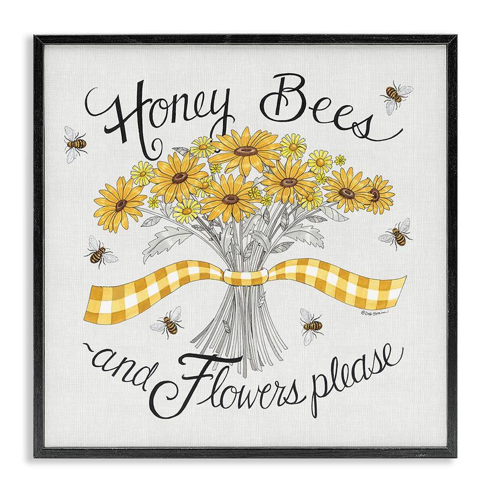 Honey Bees Flowers Please Phrase Yellow Daisies by Deb Strain Black Framed Nature Graphic Art Print 24 in. x 24 in. price history on PriceWatchPro