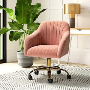 Jacinda Modern Pink Velvet Swivel and Adjustable Task Chair with Gold Base