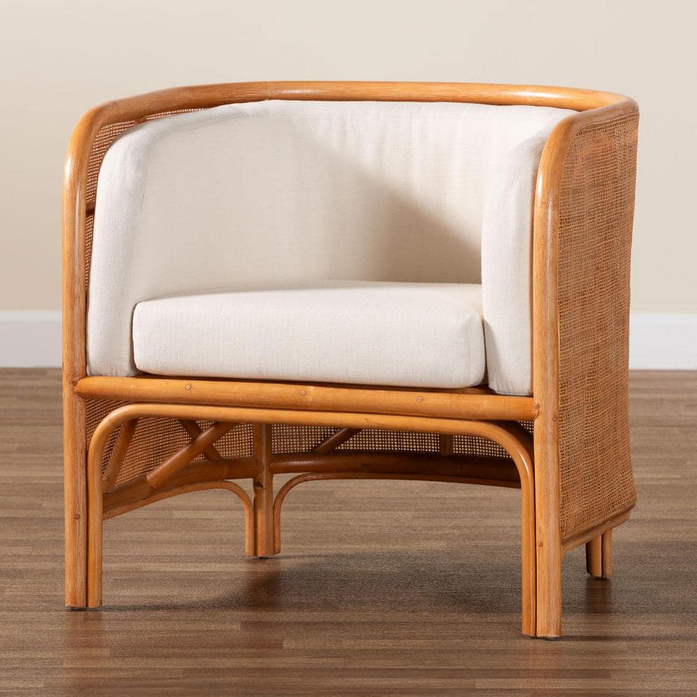 Handcrafted White and Honey Rattan Geometric Accent Chair