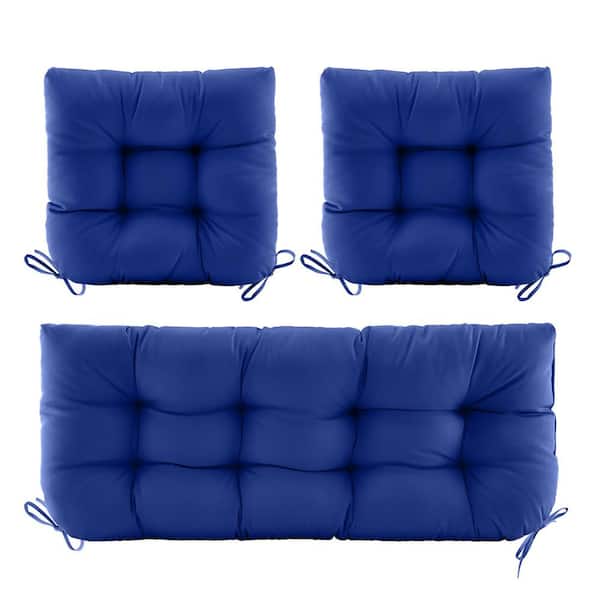 3-Piece Outdoor Chair Loveseat Outdoor Cushions Set 44"W x 19"W x 5"H, Cushion for Patio Furniture With Tie Classic Blue