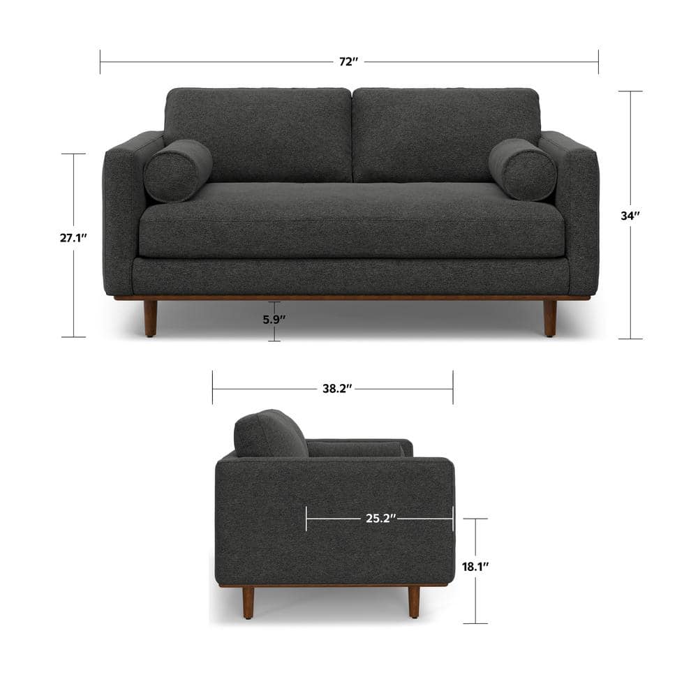 Morrison Charcoal Grey Fabric Mid-Century Modern Sofa with Removable Cushions