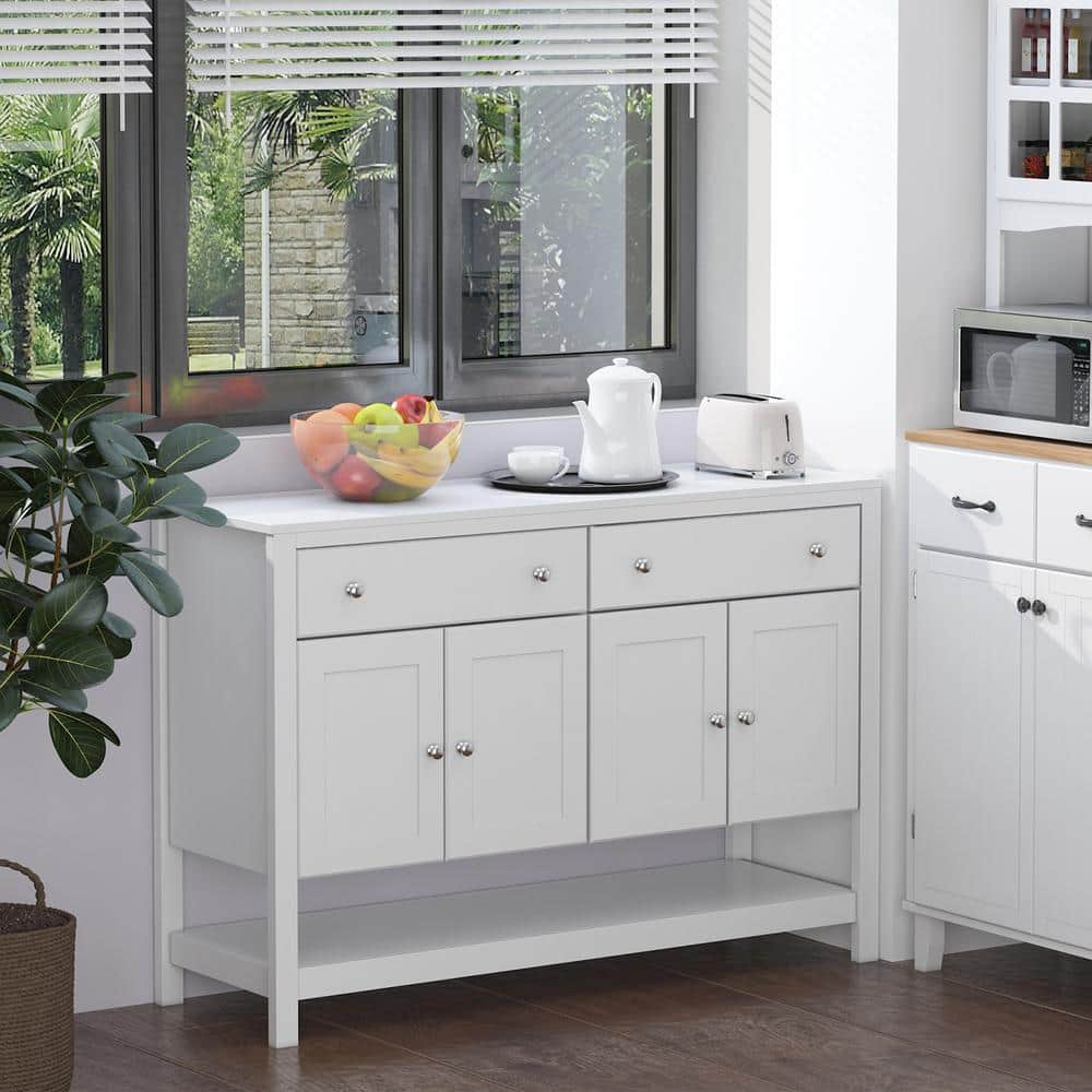 White Modern Sideboard Buffet Cabinet with Adjustable Shelves