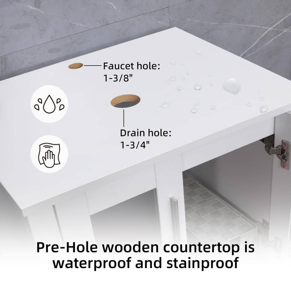 24'' White MDF Freestanding Bathroom Vanity with Ceramic Vessel Sink