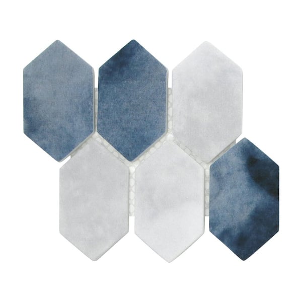 Tile Sample-Blue Mix 10.7 in. x 10.1 in. Picket Recycled Glass Mosaic Floor and Wall Mosaic Tile (0.25 sq. ft. /Case)