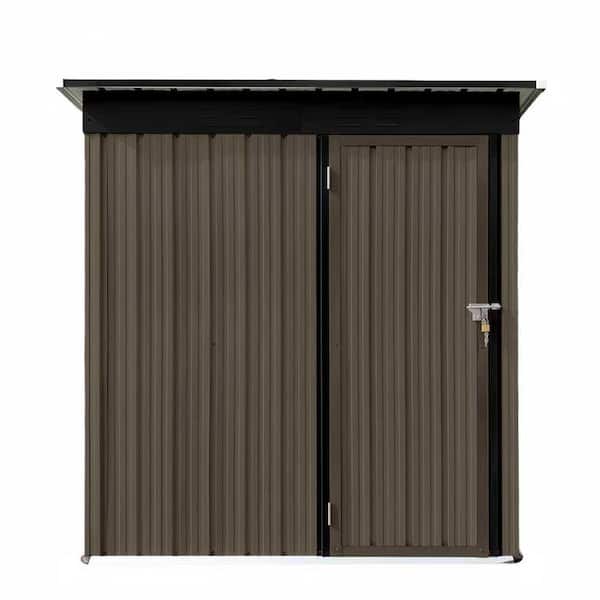 5 ft. Wx 4 ft. D Metal Outdoor Storage Shed with Single Pitched Roof and Single Door In Brown and Black