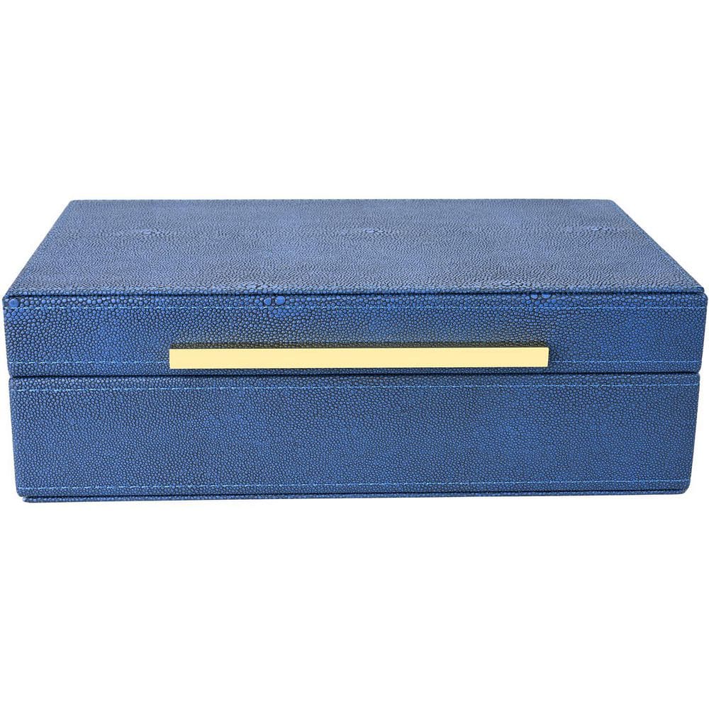 Blue Style Box 11 in. W Blue Shagreen Decorative Storage Box-Faux Leather Keepsake and ...