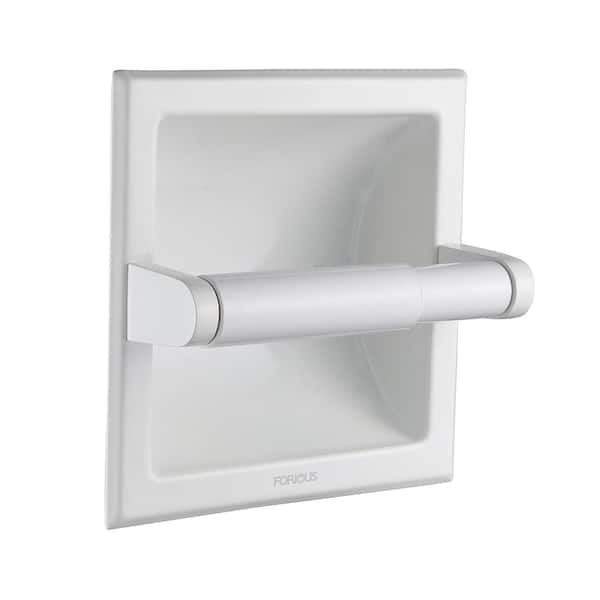 FORIOUS Bathroom Recessed Toilet Paper Holder Wall Mount Rear Mounting Bracket Included White in Bathroom
