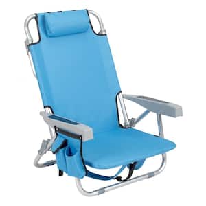 32.3 in. Blue Aluminum And 600D Polyester Fabric Adjustable Beach Chiar