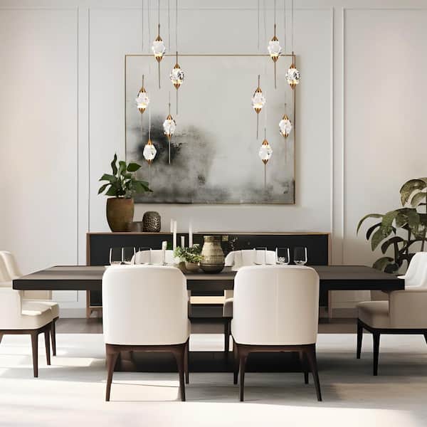 Lucivagus 5-Light Dimmable Integrated LED Plating Brass Crystal Chandelier for Dining Room