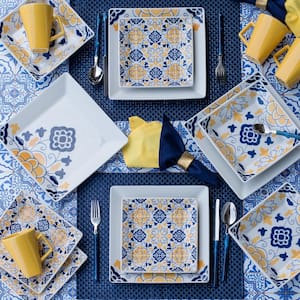 Quartier Blue and Yellow 24-Piece Casual Blue and Yellow Porcelain Dinnerware Set (Service for 6)