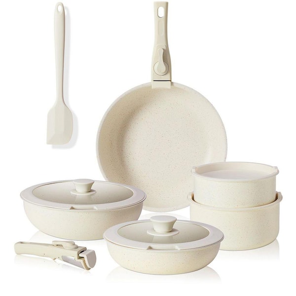 12 Piece Nonstick Granite Cookware Set in White