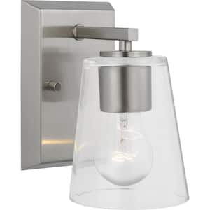 Vertex Collection 4.75 in. 1-Light Brushed Nickel Clear Glass Contemporary Vanity Light