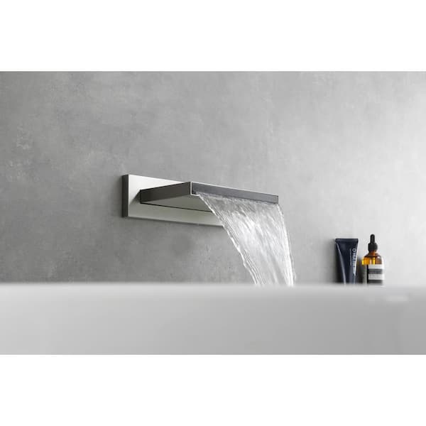Modern Waterfall Tub Filler Wall Mounted Bathtub Faucet With Handshower Brushed Nickel 43037