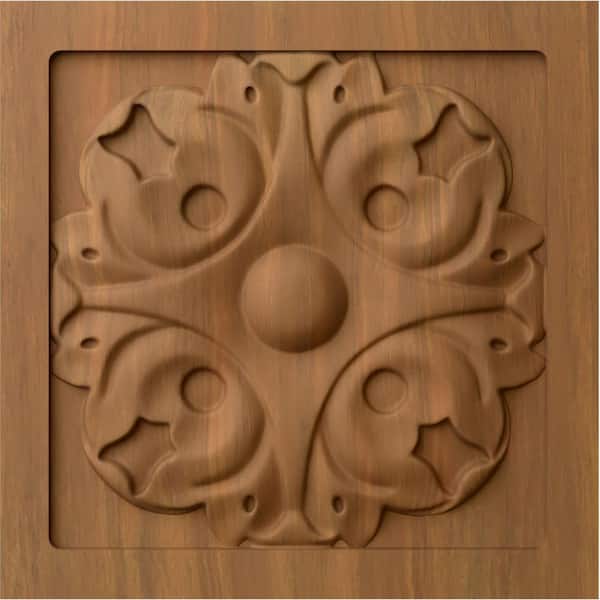 Ekena Millwork 5/8 in. x 3 in. x 3 in. Unfinished Wood Cherry Small Leaf Rosette