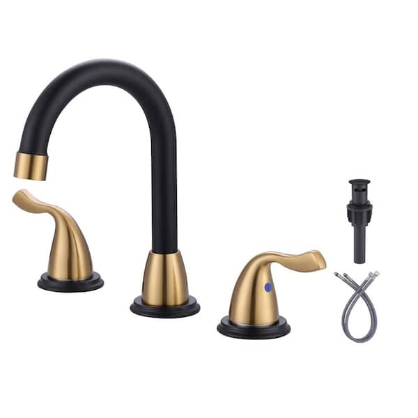ARCORA 8 in. Widespread Double Handle Bathroom Faucet in Black and Gold