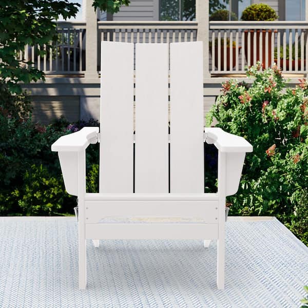 JEAREY White Classic Folding HDPE Plastic Adirondack Chair