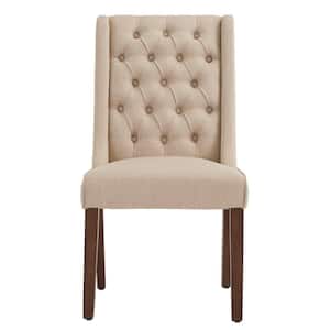 Brown Beige Tufted Linen Upholstered Side Chair (Set of 2)
