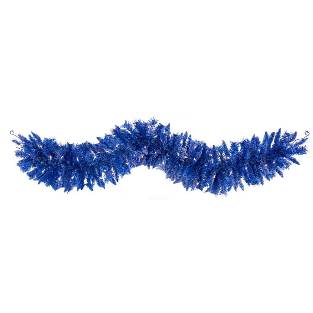 Nearly Natural 6 ft. Pre-Lit Blue Artificial Christmas Garland with 50 ...