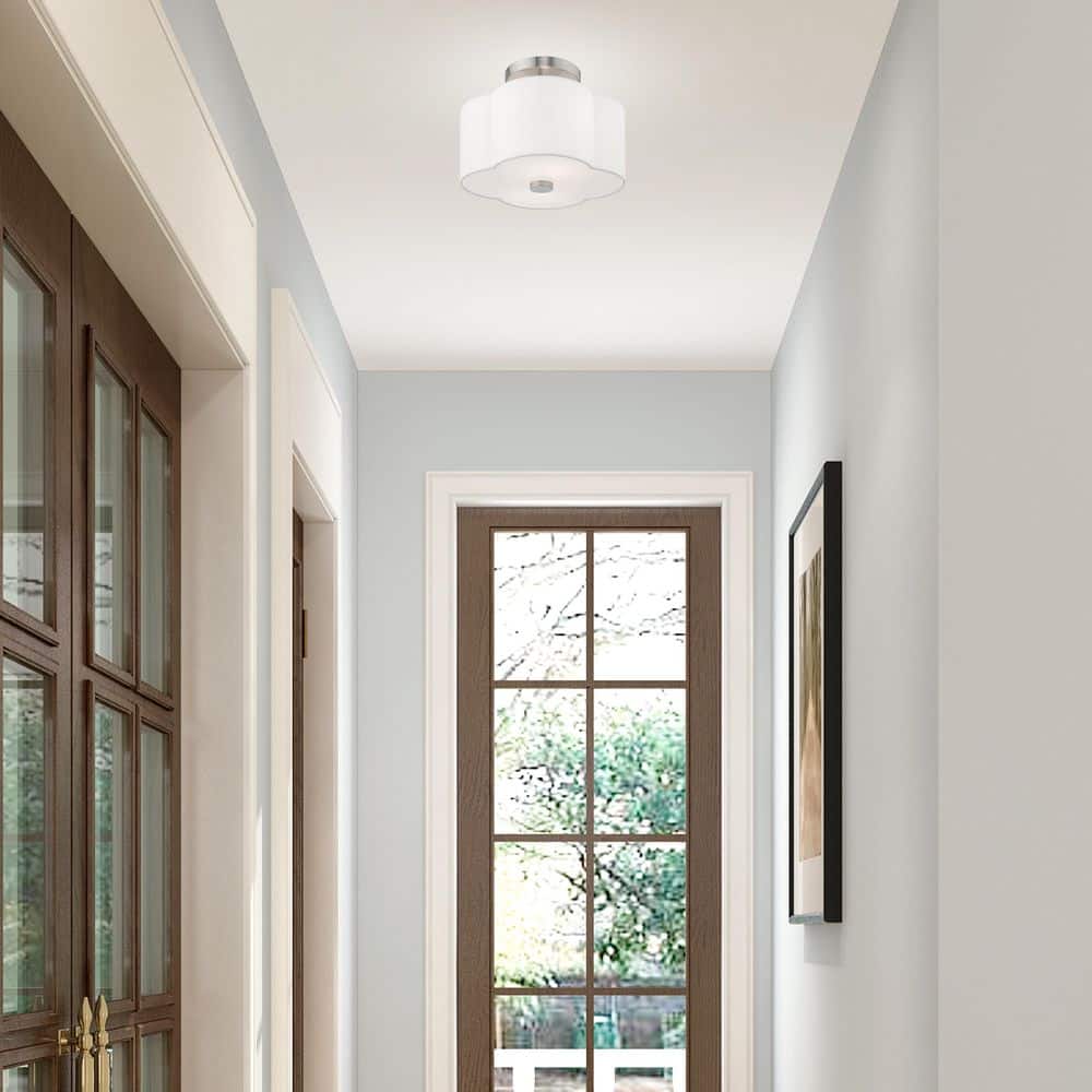 Chelsea Brushed Nickel 2-Light Indoor/Outdoor Drum Ceiling Fixture