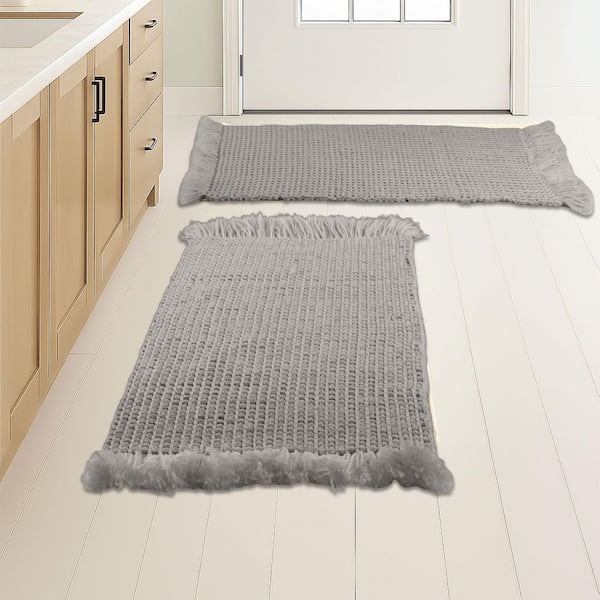 Lavish Home Gray 2 Piece Waffle Bath Mat Set