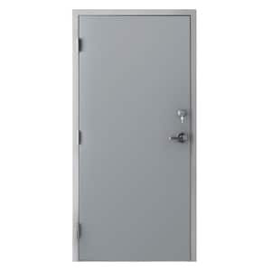 36 in. x 80 in. Gray Right-Hand Flush Steel Commercial Door with Knock Down Frame and Hardware