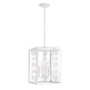 Birch 4-Light Bisque White Pendant Light with Clear Glass Shades and Butterflies