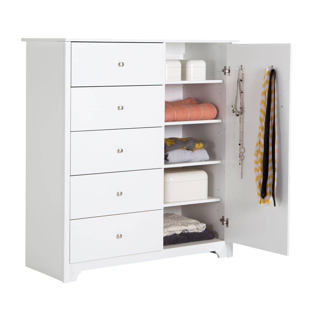 White Laminated Particleboard Contemporary Chest with 5 Drawers